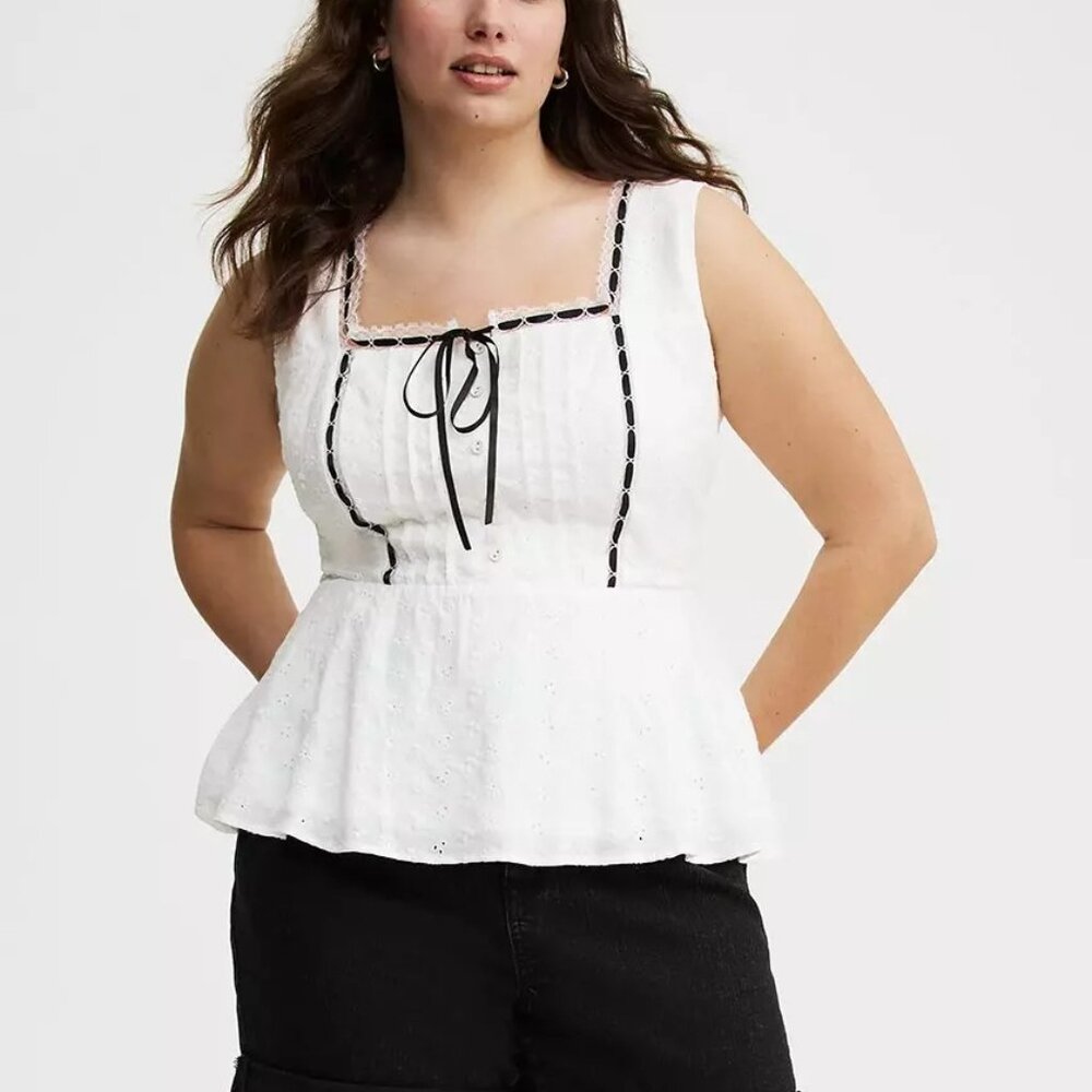 Torrid White Peplum Eyelet Top